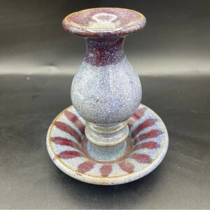 Handmade pottery Candle Holder signed